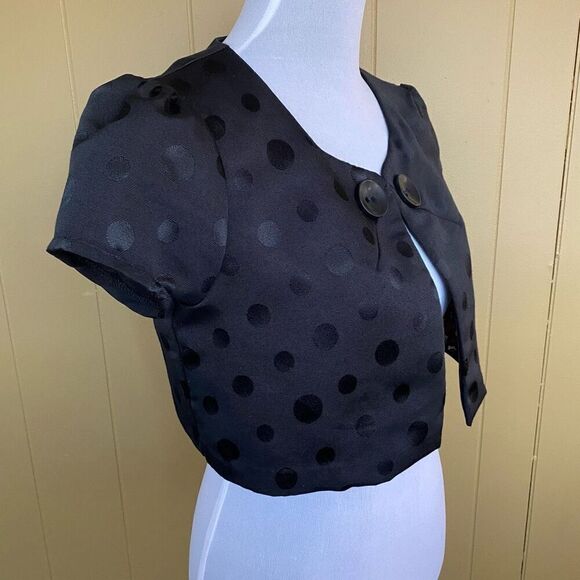 Xhilaration women M fully lined cropped one hook jacket with dots & cap sleeve - Picture 3 of 11